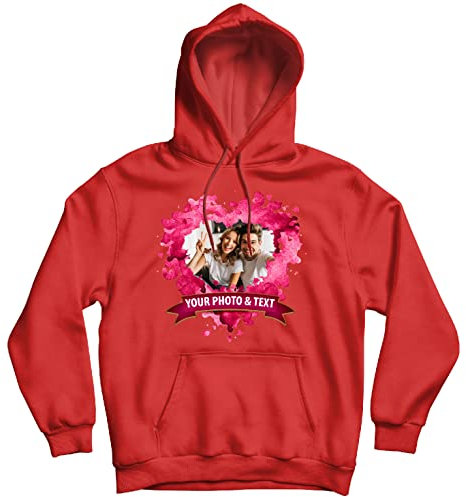 lepni.me Felpa con Cappuccio Personalizzata San Valentino per Lui o Lei | Regalo Foto Romantica | Compleanno Anniversario Matrimonio per Coppie (M Rosso Multicolore)