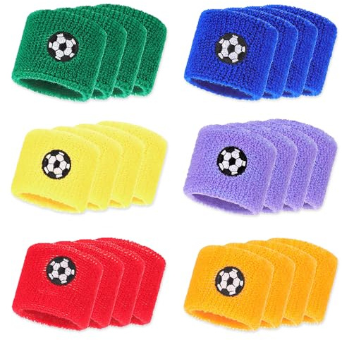 Aoreun Kinder Sport Armbänder, 24 Stück Wristbands Absorbierende Fußball Bunte Schweißband Kinder Arm für Fußball, Basketball, Leichtathletik , 6 Farben