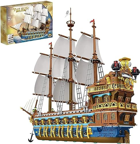 Tirff Technik Piratenschiff Bausteine Bausatz, 3162+ Klemmbausteine Groß Korsaren Der Königlichen Flotte Modellbausatz, MOC Segelschiff Spielzeug Modell Bausatz Kompatibel mit L*go Technic