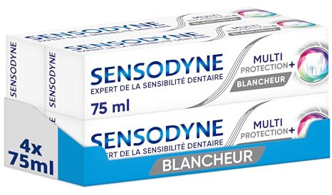 Sensodyne Zahnpasta Multi-Schutz, Weißheit, enthält Fluorid zum Schutz empfindlicher und weißer Zähne, hilft bei der Linderung der Zahnempfindlichkeit, 4 x 75 ml