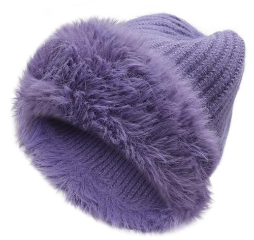 ZLYC Damen Winter Kunstpelz Slouchy Beanie Hut Warm Strickmützen