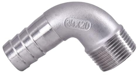 Stainless Steel Elbow, 1/8 1/4 3/8 1/2 3/4 1 2 BSPT Male 6 8 10 12 14 15-60mm Hose Barb Elbow 90 Deg 304 Elbow Pipe Fitting Connector, 1pcs (Color : Elbow - Male, Size : 1l2 BSPT to 20mm)