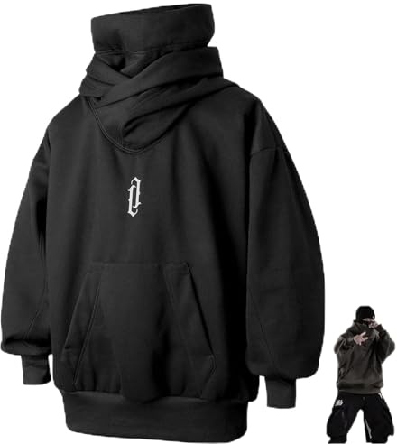 Ninja Double Neckline Cotton Hip Hop Hoodie,Fall Unisex Oversized Hip-Hop Hoodies,Hip Hop Graphic Hoodie (XL,Black)
