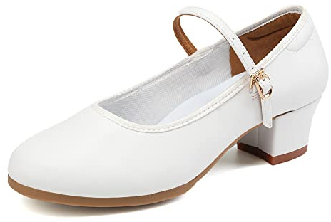 HIPPOSEUS Zapatos De Baile Mujer Tacón bajo 4cm Cerrados para Salsa Salón Latino Blanco con Suela De Goma, 39 EU