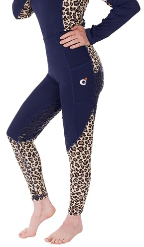 Daisen International Daisen Leopard Print Silikon Grip Vollbesatz Reitleggings Stilvolle & Funktionelle Reithose für Damen, Marineblau, M