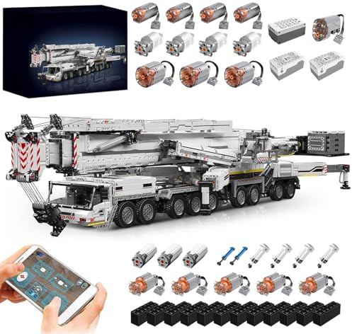 Technik Kran Ferngesteuert Liebheer LTM 11200 Set, Mit 20 Motoren, 8056-tlg | Mit Pneumatik Set, APP-Steuerung, Klemmbausteine Kranwagen MOC Modellbausatz, Sammlerstück Geschenk für Fans (Weiß)
