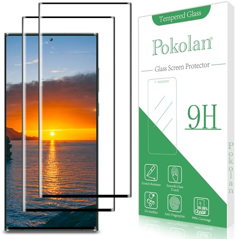 Pokolan 2 Unidades Protector Pantalla para Samsung Galaxy S22 Ultra Cristal Templado, No admite huellas dactilares, 3D Cobertura Completa, 9H Dureza, Anti Arañazos, Sin Burbujas