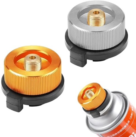 KHDULQ Adapter för gasbehållare, 2 stycken snabbkoppling, adapter för campingkök, med adapter för skruvgasflaska, automatisk avstängningsfunktion, allmän användning