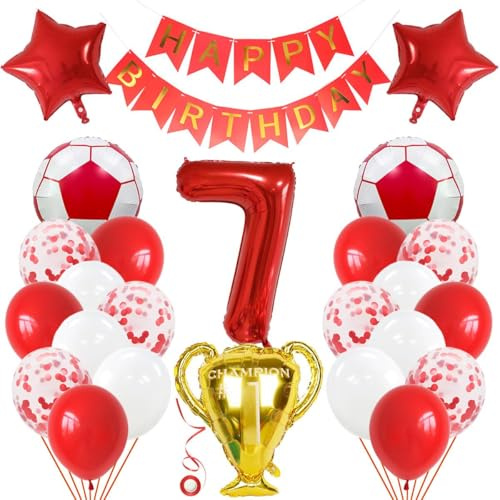 Jxuzh 25pc Football Birthday Decor: 32in Number, Gold Foil, 2 Football, 2 Star Balloons, Banner, Latex, Confetti, Ribbons - Boys' Birthday Party Decoration Set