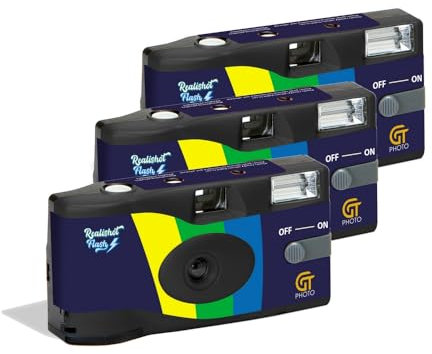 GT PHOTO GT27FL Realishot Flash - Pack de 3 Appareil Photo Jetable 35mm avec Flash, 27 Poses, Idéal pour Événements, Voyages et Souvenirs, Compact, Léger et Facile à Utiliser - Gris