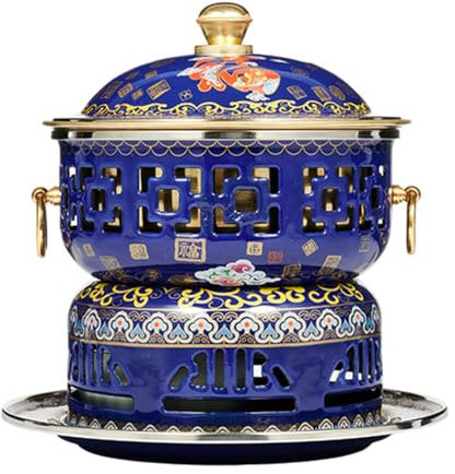 Chinesischer Kupfer-Hot Pot, Langlebiger Cloisonné-Emaille-Topf für Den Haushalt, Kleine Chafing Dishes für Eine Person, Geteiltes Design, Leicht zu Reinigen, Geeignet für Familientreffen,A