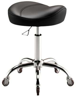 LANGSTON Friseurhocker, Ergonomischer Sattelhocker mit Rollstuhl, Einstellbare Höhe (40-58 cm), Hochelastisches Sitzkissen, Drehbarer Salonhocker für Klinik, Zahnarzt, SPA,A Black
