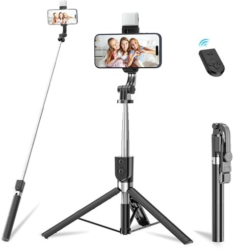 Singhere 170 CM Bastone Selfie Treppiede per Telefono, Estensibile Selfie Stick con Luce di Riempimento, 3 in 1 cavalletto con Telecomando Wireless Rimovibile