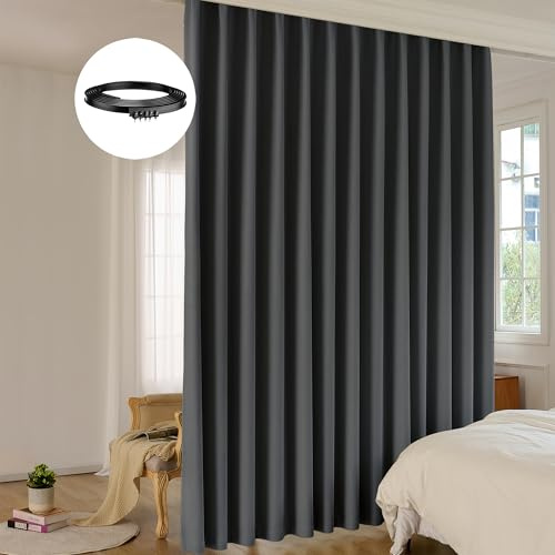 LuminBarrier Room Divider Curtain Sets with Bendable Ceiling Track, 95% Blackout Total Privacy Ceiling Track Curtains Floor to Curtains Track Kits 8.33 ft Wide x 7 ft Tall, Black, 1 Panel
