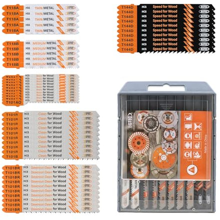 50PCS Set di Lame per Seghetto Alternativo con Codolo a T - BGTEC HCS/HSS Lame per Seghetto Alternativo per il Taglio di Legno, Plastica e Metallo (T118A, T118B, T101AO, T101B, T101BR, T144D)