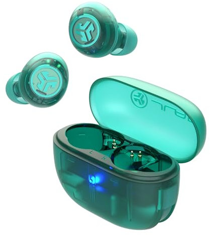 JLab Go Pop ANC Active Noise Cancelling Earbuds, Bluetooth Earphones, 24+ Hr Playtime Wireless Headphones, IP55 Sweat-Resistant In Ear Buds with Microphone & Multipoint, Transparent Teal