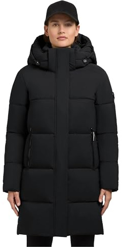 khujo damkappa lång varm quiltad jacka med avtagbar huva och magnetisk täcklist Haya matt-YM XS-XXL, svart, S