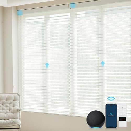 TIPIACE Rechargeable Smart Motorized Shangri-La Blinds Light Filtering Shades Window Roller Compatible for Home (Pearl White)