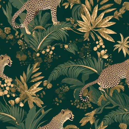 Papier peint adhésif Dark Green Tropical Palm LeafForest Animal Leopard Papier peint autocollant décollable Papier Peint Feuillage Mural Papier Adhésif pour Meuble Salle de Bain Chambre Salon Cuisin