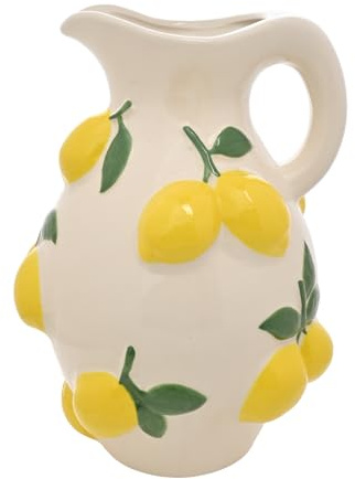 Hestia weiße Keramikvase mit Zitronen - 25 cm handbemalt | Krug im mediterranen Stil, dekorative, glasierte Tischvase für Küche, Wohnzimmer oder Regal, moderner Akzent für Zuhause