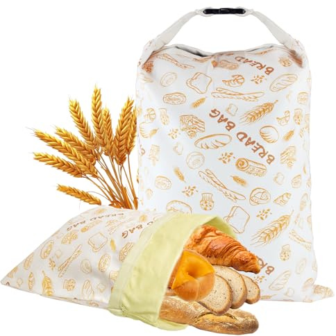 HelixTrim Reusable Beeswax Bread Bags (2 Pack), Large Foldable Eco-Friendly Breads Storage for Homemade Loaves, Picnics, Travel, Bakers & Zero Waste Living (Bread pattern)