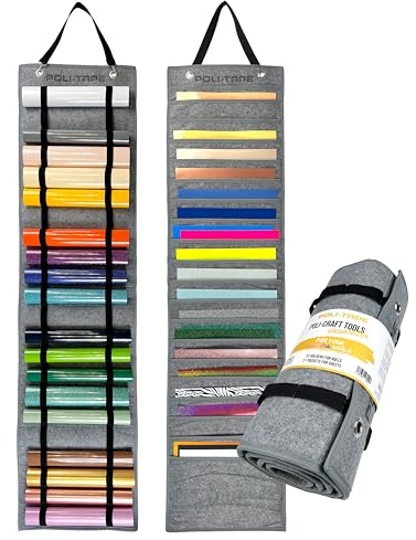 POLI-CRAFT TOOLS ORGANIZER – praktischer Rollenhalter mit 21 Fächern für Sheets und 22 Rollenhaltern für Vinyls und Heißtranferfolien, platzsparend, für mehr Ordnung und Komfort beim Basteln, grau