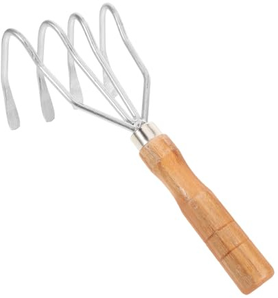 iplusmile Râteau à Griffes De Jardin Manuel 4 Dents en Métal Manche en Bois – Outil De Fouille De Coquillages pour Plage Et Jardinage – Portable Et Robuste pour Creuser Et Récolter