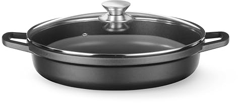 HENDI Cazuela de aluminio fundido con recubrimiento antiadherente, 4,3L, Cacerola con tapa, Olla apta para todas las fuentes de calor incl. inducción, horno hasta 250°C, 425x332x(H)70mm, negro