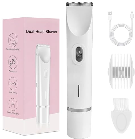 Bikini Trimmer Intimrasierer wasserdicht für Frauen in Weiß - 2-in-1 Dual Head Shaver mit USB-C-Laden, Elektrischer Damenrasierer für Gesicht/Beine/Arme, Leicht zu Reinigen IPX7