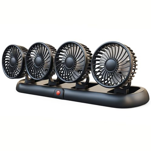 RigWig Portable USB Car Fan for Dashboard – Adjustable 5V Cooling Air circulator with Parking Plate, Quiet High Wind, Folding Design – For Car, Truck, Office, Home (4 Head Fan)