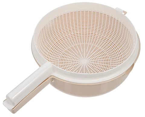 Zerodeko Cesta y Asa para Escurrir y Drenar Agua de Plástico para Lavar Verduras y Frutas Beige Diseño de Doble Capa en Cocina