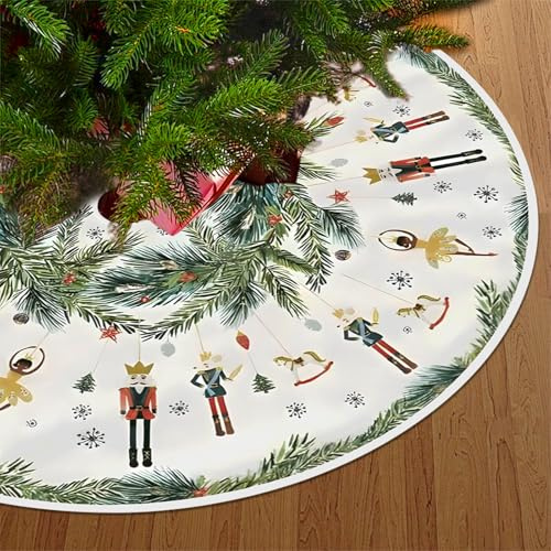 VEQENIFY Weihnachtsbaum Decke Rock Blätter Nussknacker Schneeflocken Weihnachten 120cm Weihnachtsbaum Rock Christbaumdecke Rund für Urlaub Party Deko Weihnachtsbaum Deko (B)