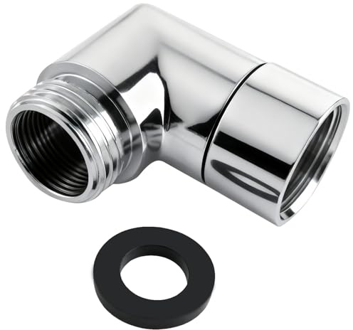 Adattatore per doccetta a 90 gradi, G1/2 pollici, adattatore per tubo doccia, adattatore per tubo doccia, con guarnizione in gomma (argento)