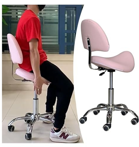 FXLUHAY Silla de Montar Rosa con Respaldo, Taburete con Asiento rodante Ajustable, Silla giratoria elevable for salón Dental, Oficina, Belleza,