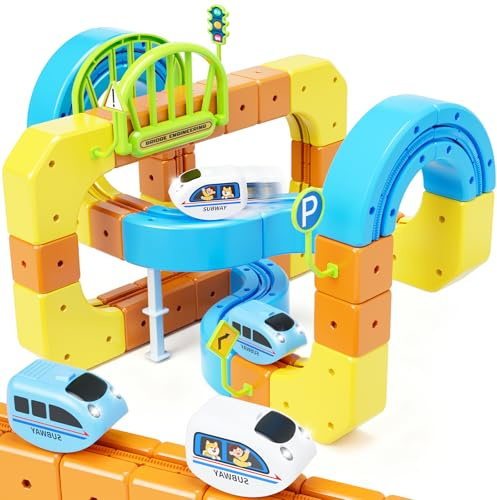 Electric Train Set Cube Track for Kids Ages 4-8, Infinity Racer 3D Train for Toddlers, Track Fusion Building Toy with Anti Gravity Race Track, STEM Learning Fun Gift for Boys Girls, Include 2 Trains