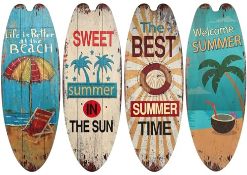 Awleynz 4 Stück Surfbrett Deko, 45,5 cm, Surfbrett-Kunst, Wanddekor für den Außenbereich, Pool-Dekorationen für den Außenbereich, für Wände am Meer, tropische Bars, Heimparty-Dekor (D-4Pcs)