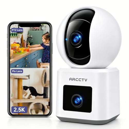 ARCCTV Indoor Security Camera, 2.5K+2.5K Dual Lens WiFi Home Camera Wired