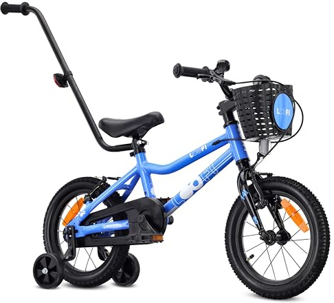 sun baby LOOFI Kinderfahrrad 14–16 Zoll aus Aluminium | leichtes Fahrrad für Kinder ab 3 Jahren, Stützräder, Korb und Klingel