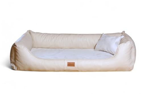 tierlando® Orthopädisches Hundebett Maddox VIP mit Kunstleder-Velours-Bezug, Viscomatratze und Rutschfester Unterseite für maximalen Liegekomfort Größe: 120x85cm | Farbe: 05 Creme