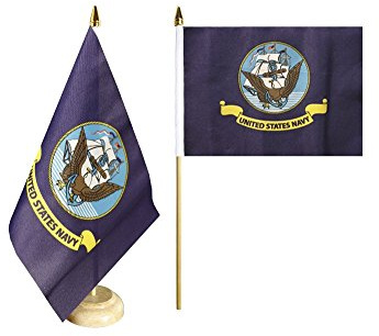 Flaggenfritze Tischflagge USA US Navy 15 x 22 cm, amerikanische Flagge, reißfestes Polyester, farbintensiver Siebdruck, Fahne mit Holzsockel