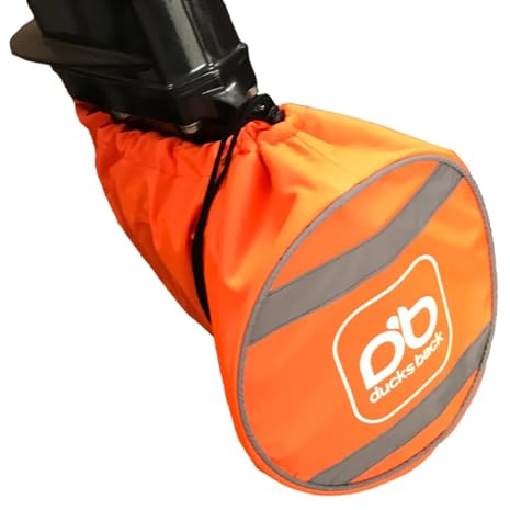 Ducksback Boots-Außenbordmotor-Propeller-Abdeckung (Prop) für kleine Motoren (bis zu 30 PS) (Orange) | Wasserdicht, UV-beständig, atmungsaktiv, reflektierende Streifen, Ablaufloch, passend für Getriebe, 58 cm Öffnung, 46 cm hoch