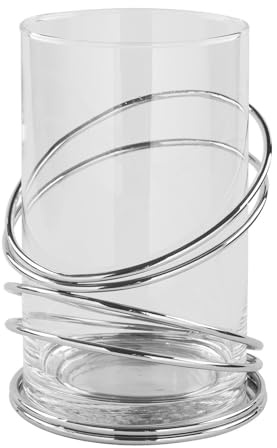 Fink rundes Stumpenkerzen Windlicht 25x15 cm aus Glas Kerzenhalter silberfarben