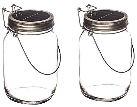Trendario - 2x LED Solarlampen im Einmachglas, Solarlaterne als perfekte Gartenleuchte - Solar Sun Jar, Sonnen Hängeleuchte aus Glas - Solarglas mit extra langer Leuchtdauer