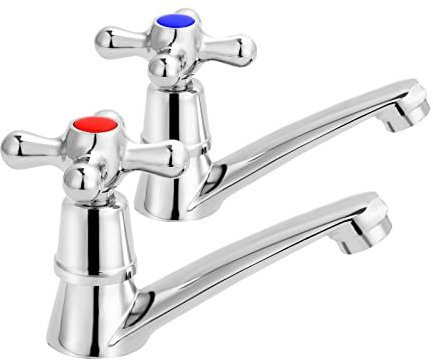 Trintion Chrome Basin Taps 1/4 Steering Lever Bathroom Set 1/2 Bathtub Metal Knobs Pillar Polished Plated Hot Cold Faucet for Washroom Kitchen (2pcs)