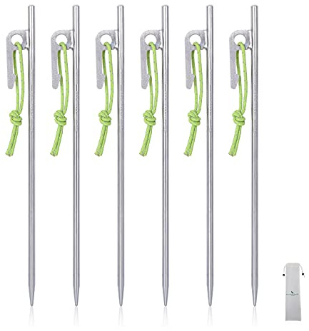iBasingo Piquets de tente en alliage de titane de 20 cm, piquets de tente d'extérieur, randonnée, escalade, clous ultra légers, accessoires de camping pour sol dur, 6 pièces/lot Ti4014P