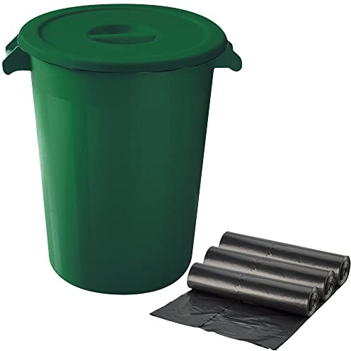 WELL HOME MOBILIARIO & DECORACIÓN Contenedor de Reciclaje + 3X Bolsas de Basura de 10 Unidades, Verde, 51x42,5x87,5 cm
