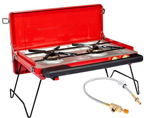 Double Burner Camping Stove, Gas Stoves 2 Burners, Portable Compact Gas Cooker for Camping Outdoor Festivals, Easy to Clean and Carry