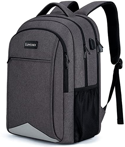 Lumesner Travel Laptop Backpack with USB Charging Port; 15.6 Inch Anti Theft Business Backpack for Men & Women; Water Resistant Computer Rucksack for School/Work/Travel