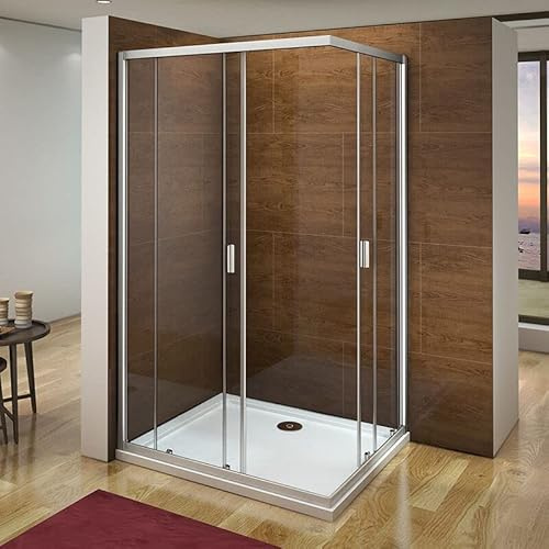 Biubiubath Corner Entry Shower Enclosure Walk in Sliding Door Glass Cubicle 1000x700mm