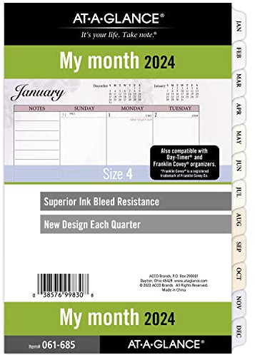 AT-A-GLANCE 061-685-24 Monatsplaner für 2024, 14 x 21,6 cm, Schreibtischgröße, lose Blätter